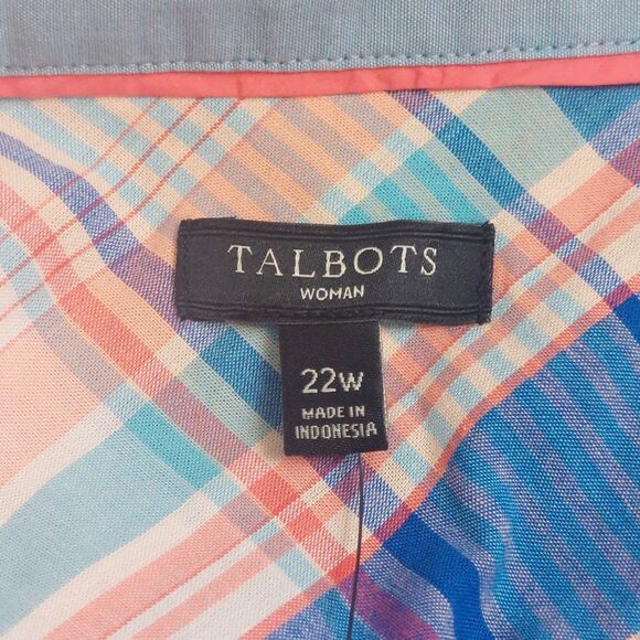 NEW Talbots Plaid Long Sleeve 100% Cotton Shirt Women's 22W Colorful Flip Cuff - Picture 4 of 8